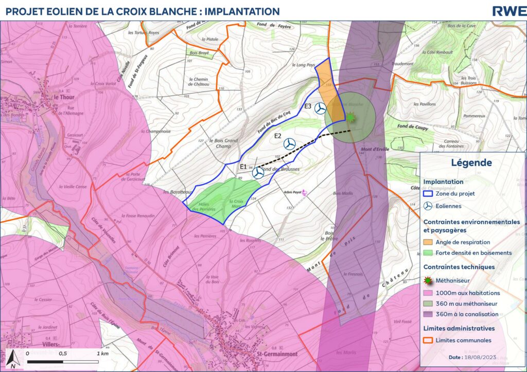 Carte de l'implantation et des contraintes du projet